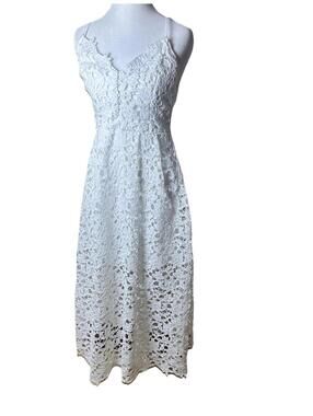 ASTR The Label White Lace Midi Dress Fit And Flare Lined Coquette Ethereal Sz M
